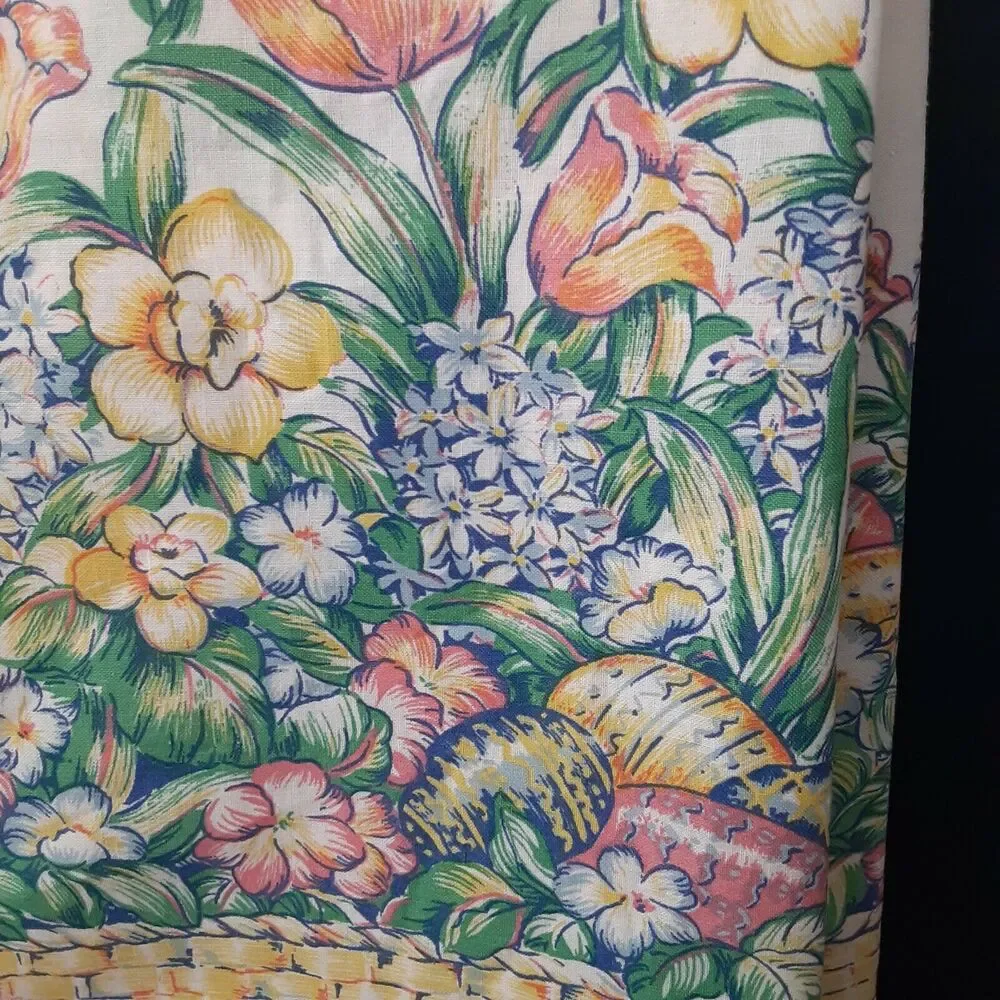 Easter Tablecloth Bunnies Baskets Chicks Eggs 51x52 Floral Cheerful